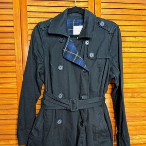 Black Twill Plaid Lining Trench Coat
